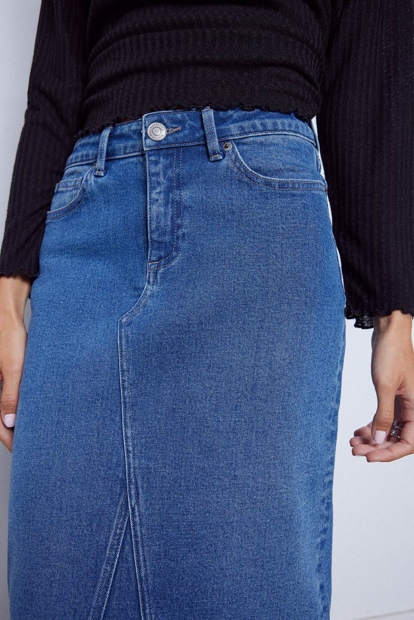 saia midi jeans
