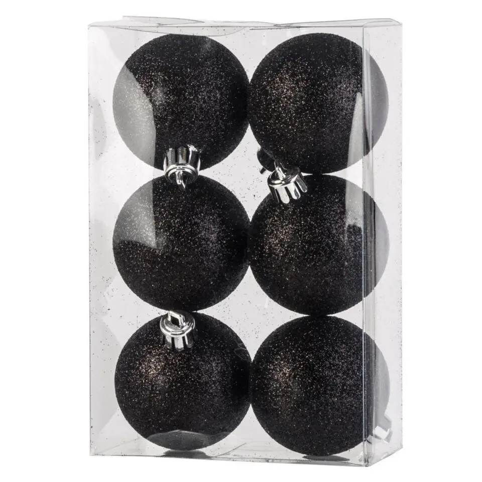 Cosy & Trendy Kerstballen - 6x st - zwart - glitters - 6 cm