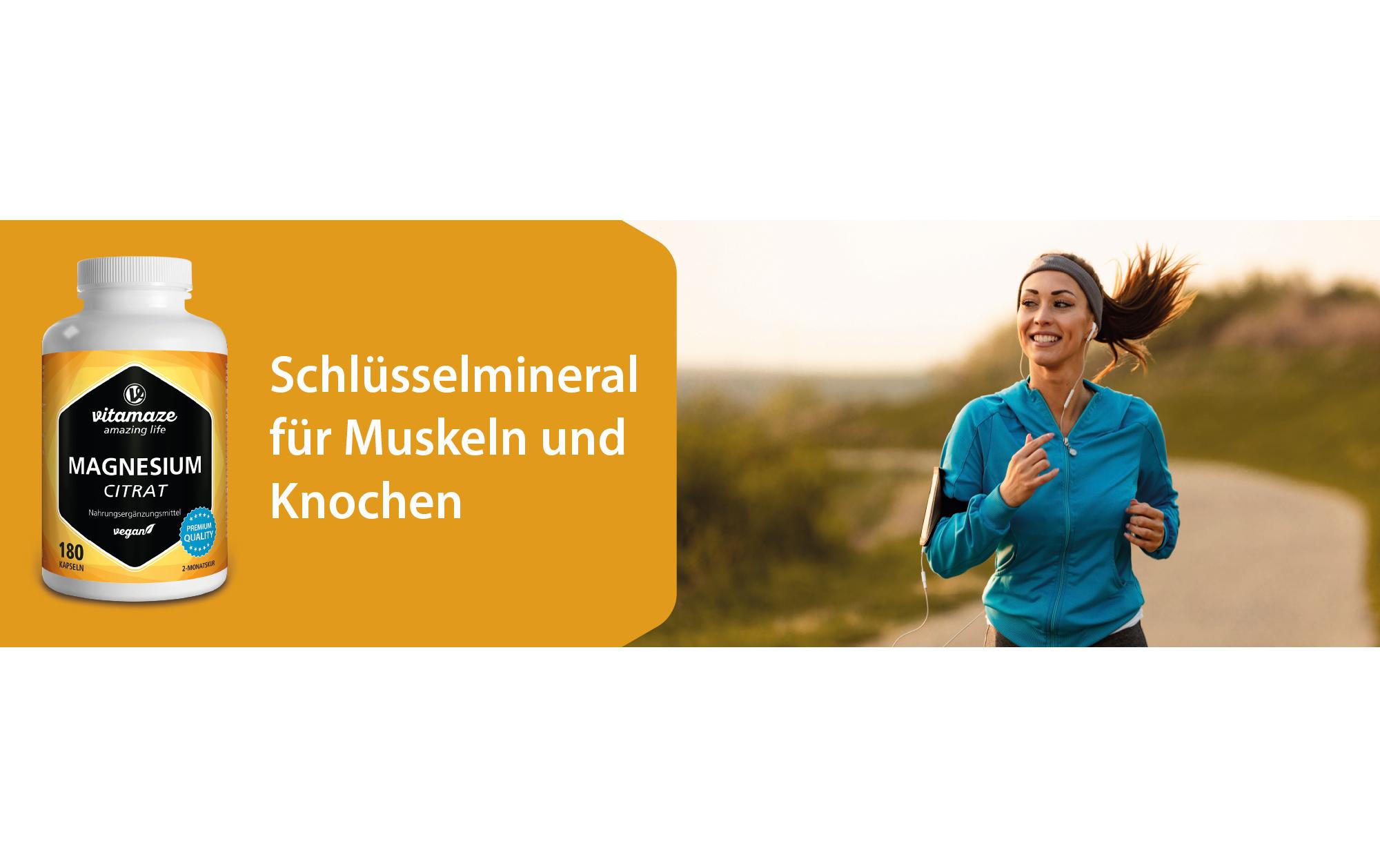 Magnesiumcitrat 180 KapselnVegane Nahrungsergänzung mit Magnesium