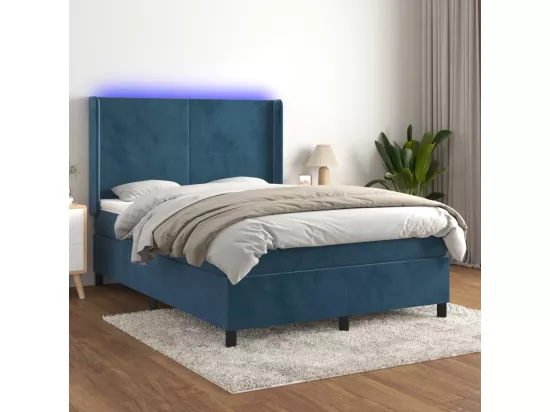 Sommier tapissier matelas et LED Bleu foncé 140x190 cm Velours