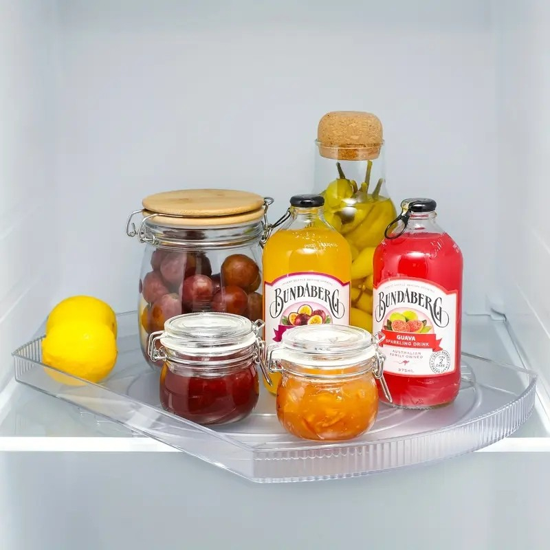 (35x26cm) Drehteller Küchen Organizer 360º Grad Rutschfester Kühlschrank Turn Table Platte - Transparent