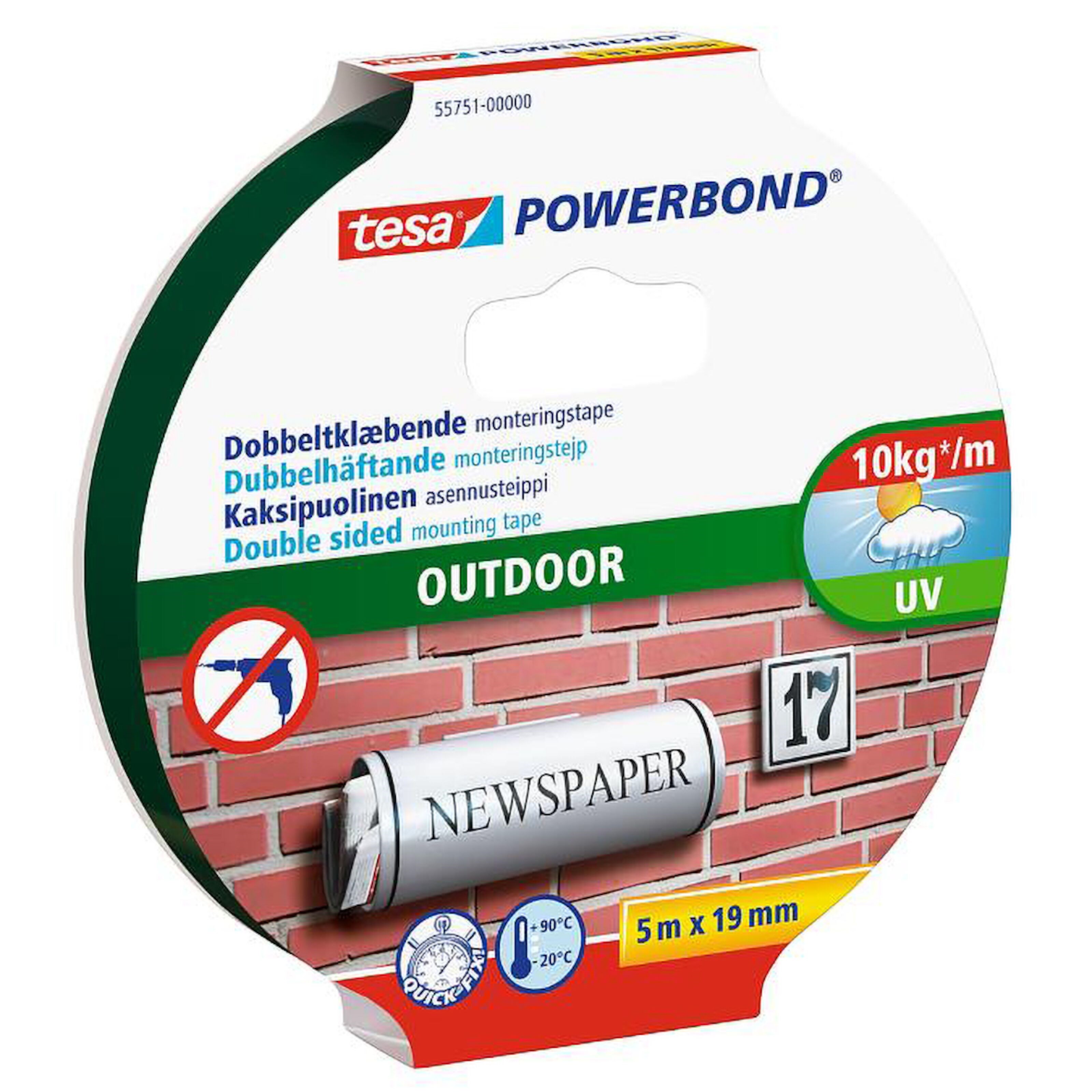 Tesa Outdoor Dobbeltsidig monteringsteip for utendørsbruk 5 m