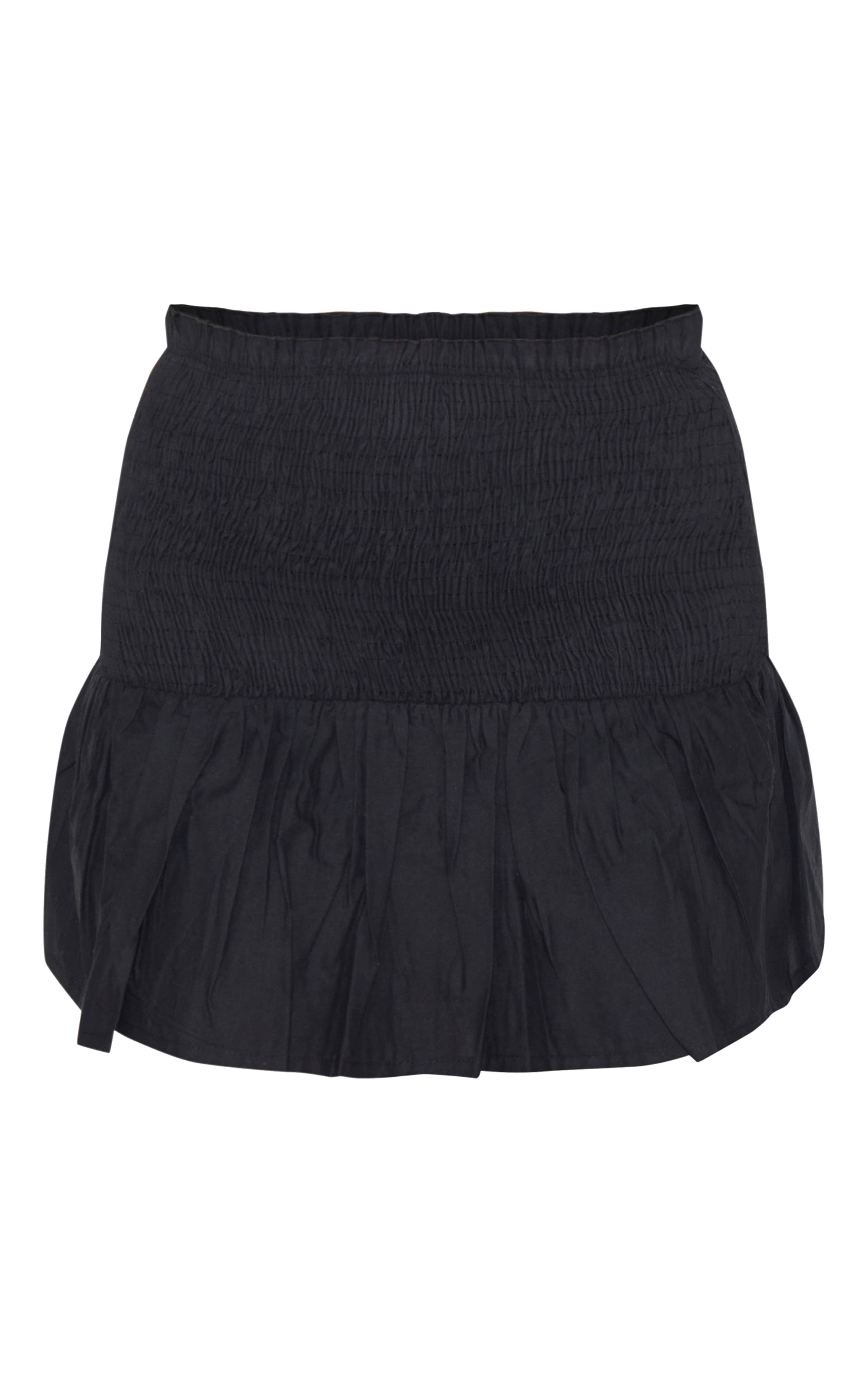 Noir Jupe Courte En Coton À Taille Basse Froncée