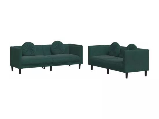 Ensemble de canapés 2 pièces avec coussins vert foncé velours