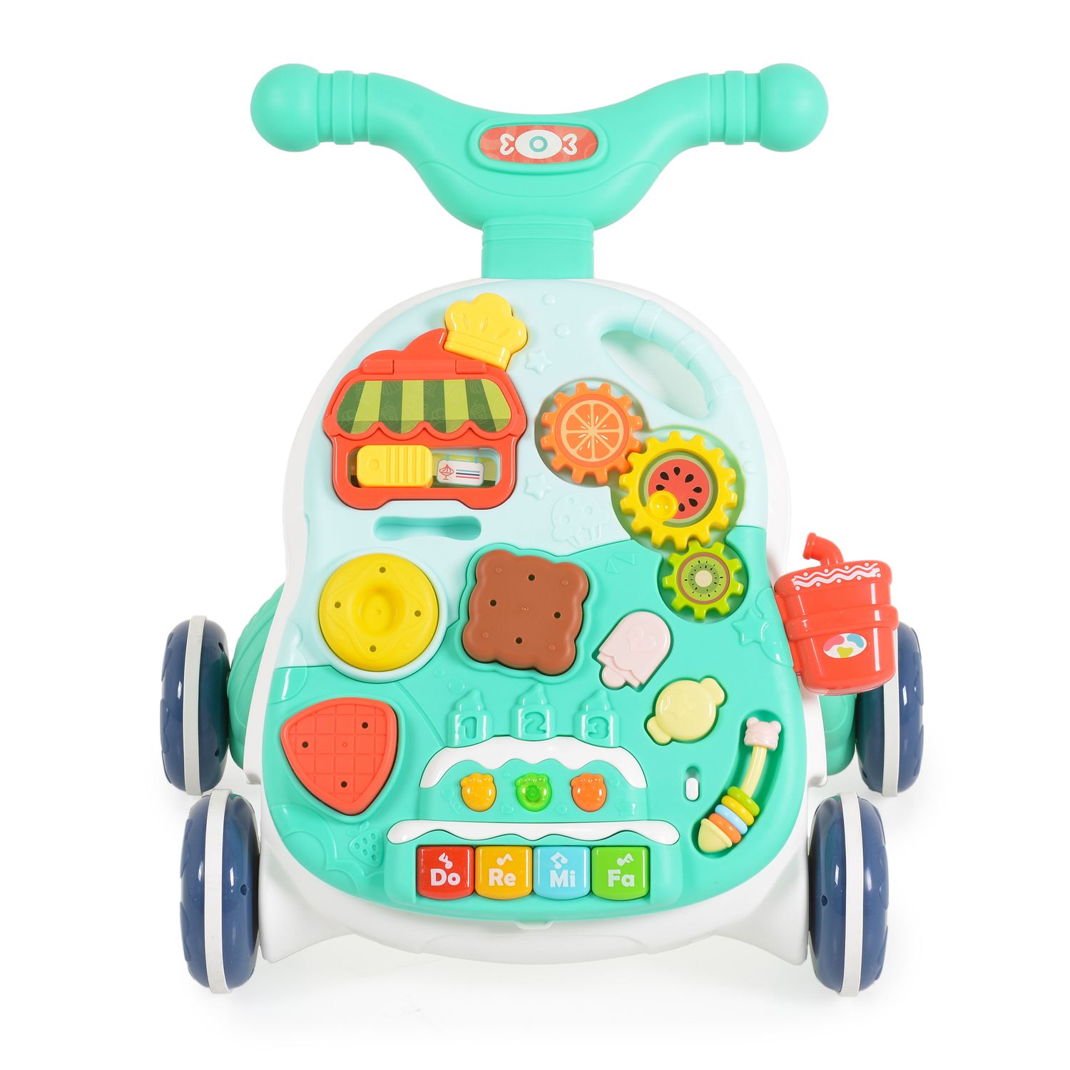Moni Lauflernwagen 2 in 1 Korb, Musikfunktion, Spieltisch, Bälle, Spielcenter türkis