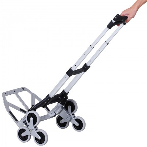 Carrinho de mão portátil com rodas, cor metálica