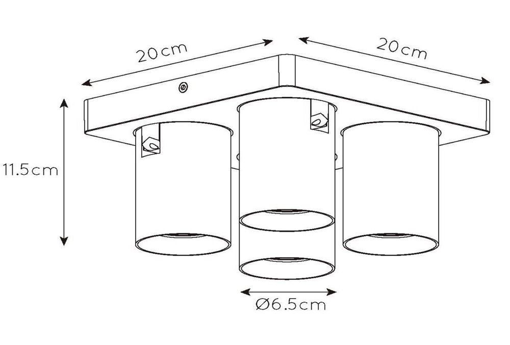 Lucide Nigel plafondlamp 4x 5W zwart