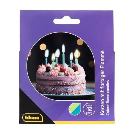 Idena Partykerzen - 12er Set, bunte Flamme, blau/grün
