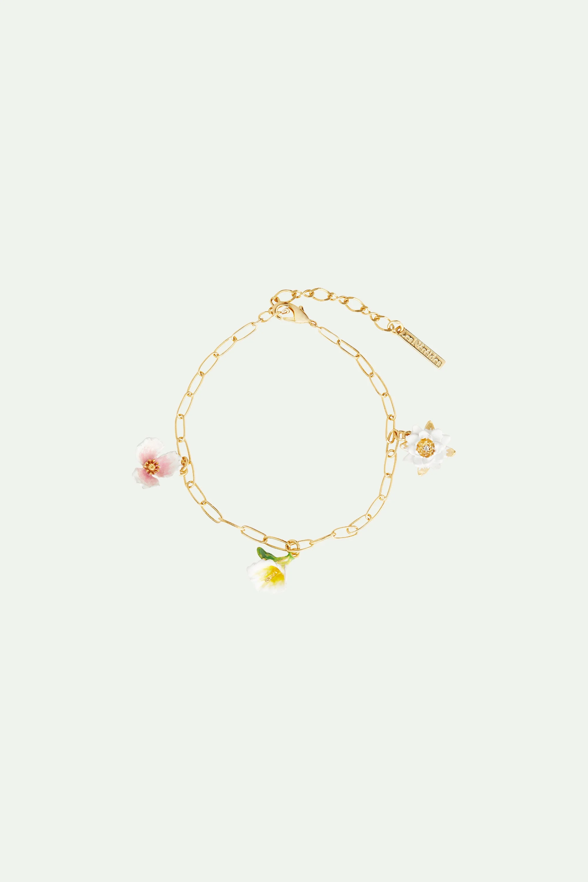 Bracelet maillons dorés et pendentifs fleurs | Multicolore