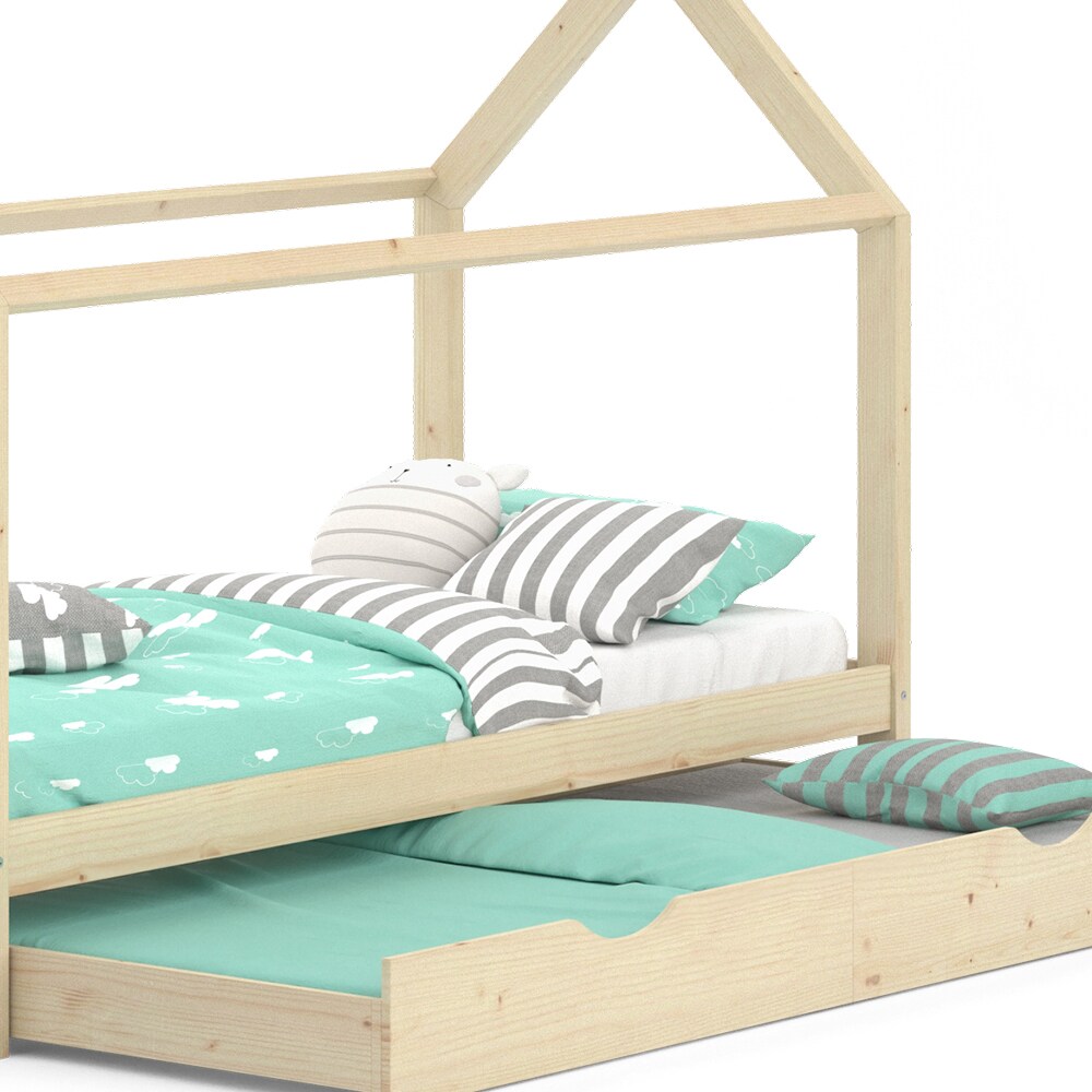 VitaliSpa Kinderbett Hausbett Gästebett Wiki Natur 90x200cm Schublade Lattenrost