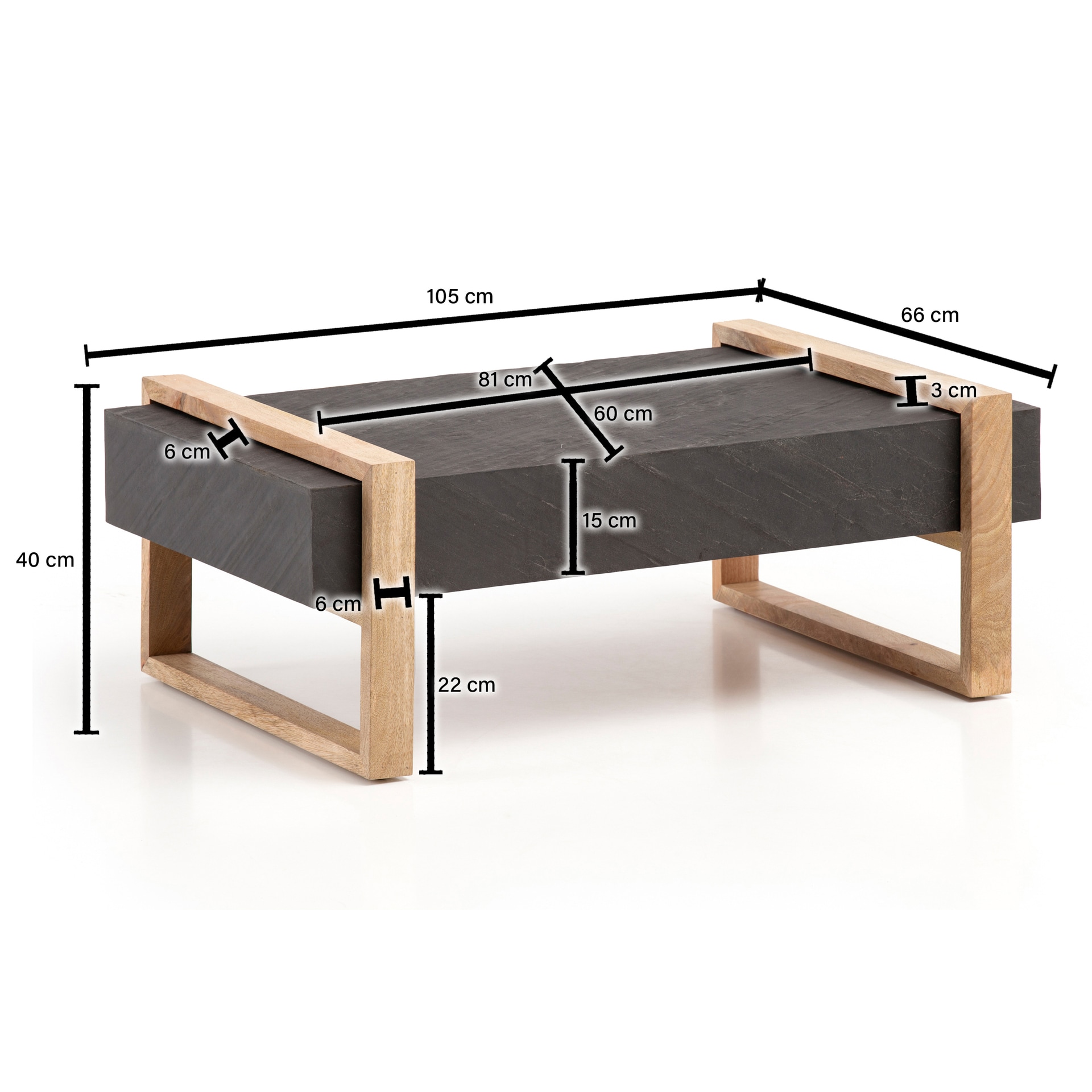 Couchtisch 105x40x66 cm Massivholz Mango/Holznachbildung Anthrazit/braun