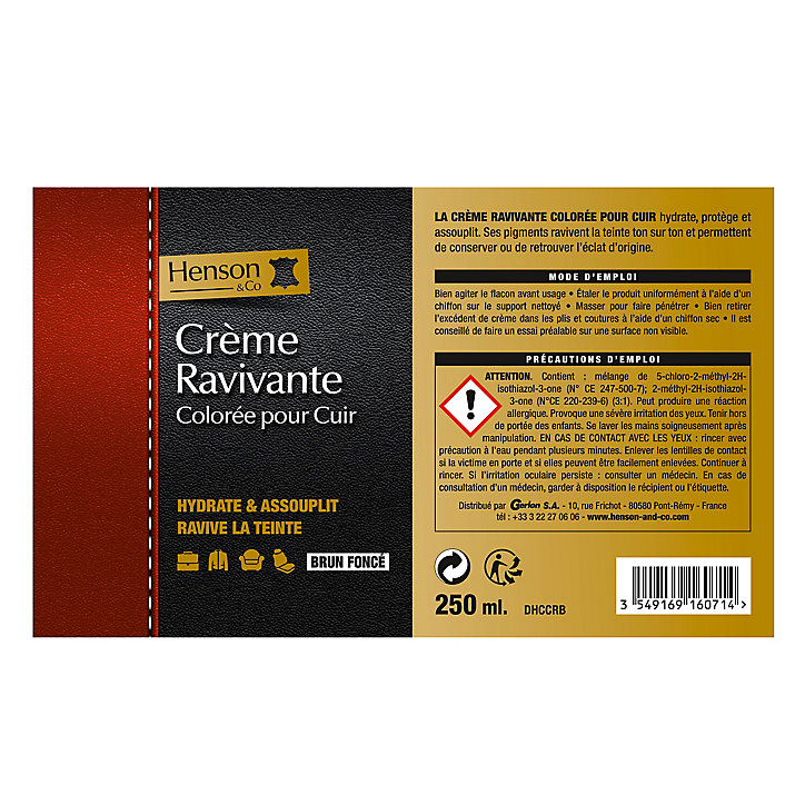 Crème ravivante cuir brun foncé Henson & Co 250ml