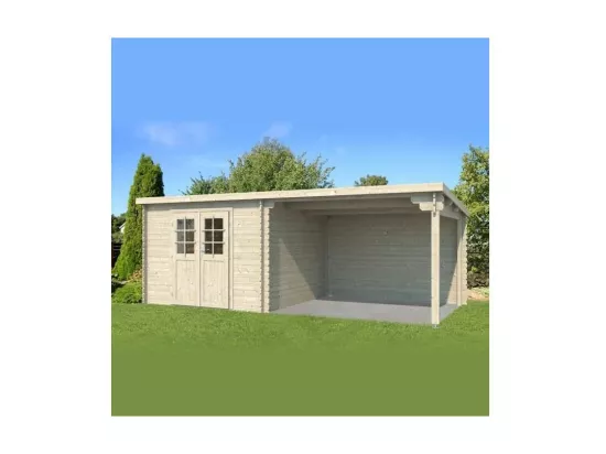 Abri de jardin toit plat avec auvent en bois 2,98 x 5,96 m