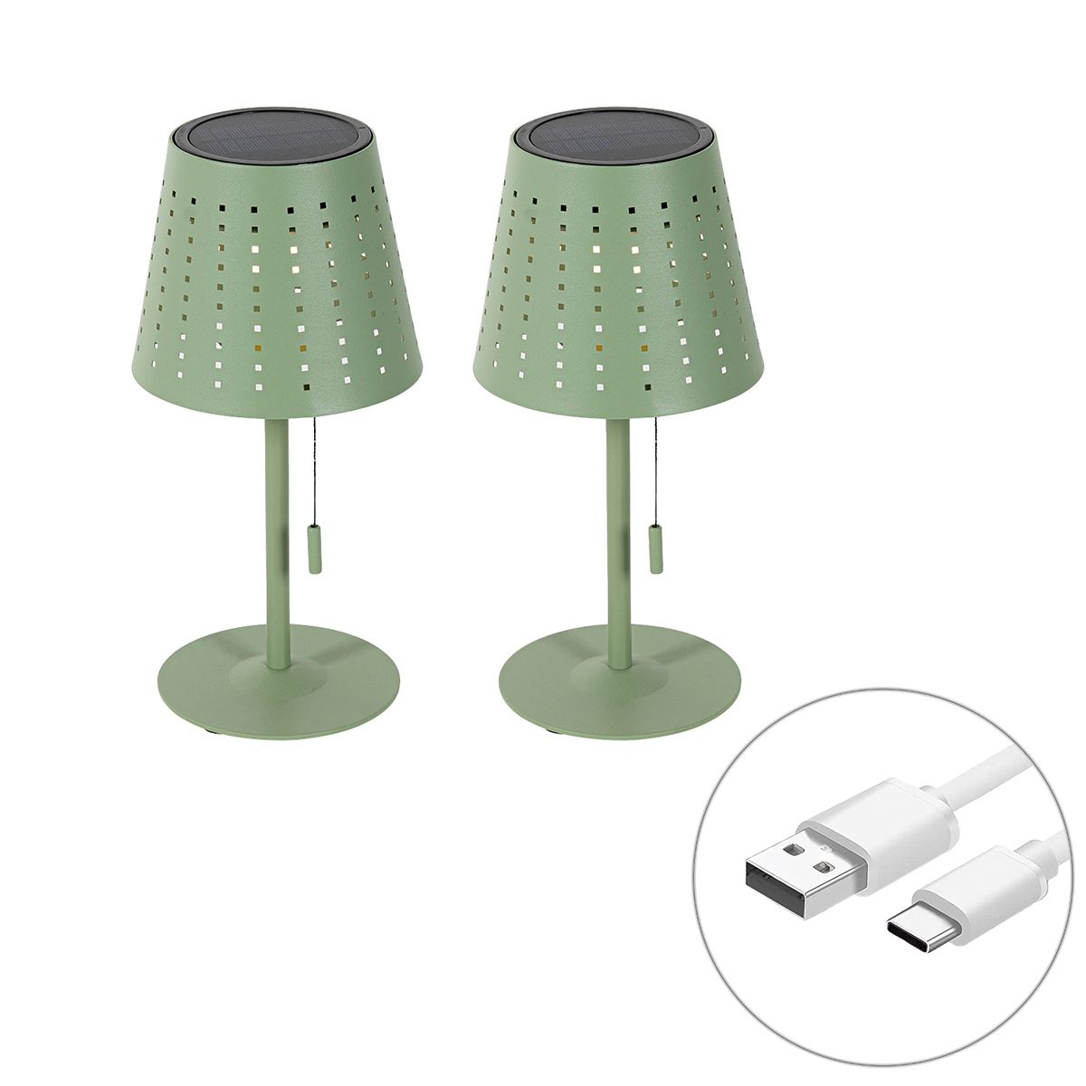 Set van 2 tafellampen groen oplaadbaar en solar - Ferre