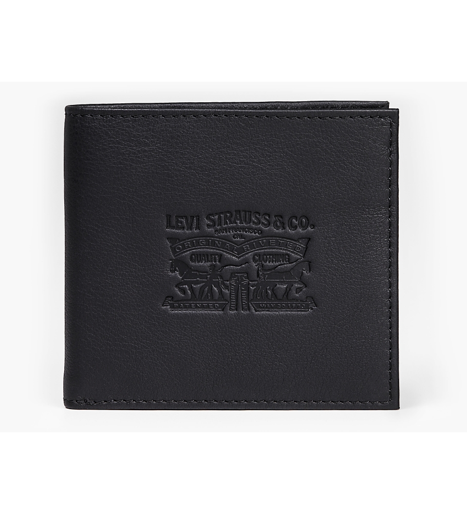 Carteira de couro dobrável Levi's Vintage Two Horse, preta.