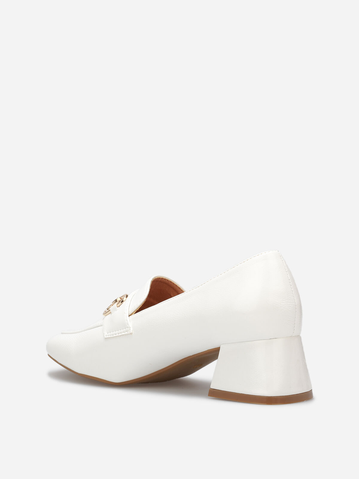 Mocassins vernis à talon et mors doré- Blanc
