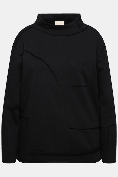 Sweatshirt, Regular Fit, Patchoptik, Stehkragen, Biobaumwolle