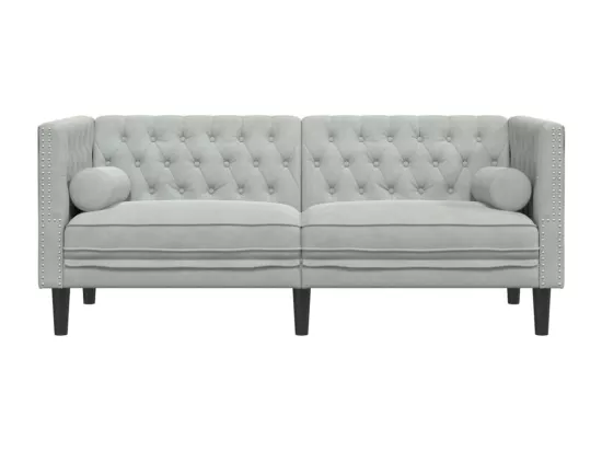 Canapé Chesterfield avec traversins 2 places gris clair velours