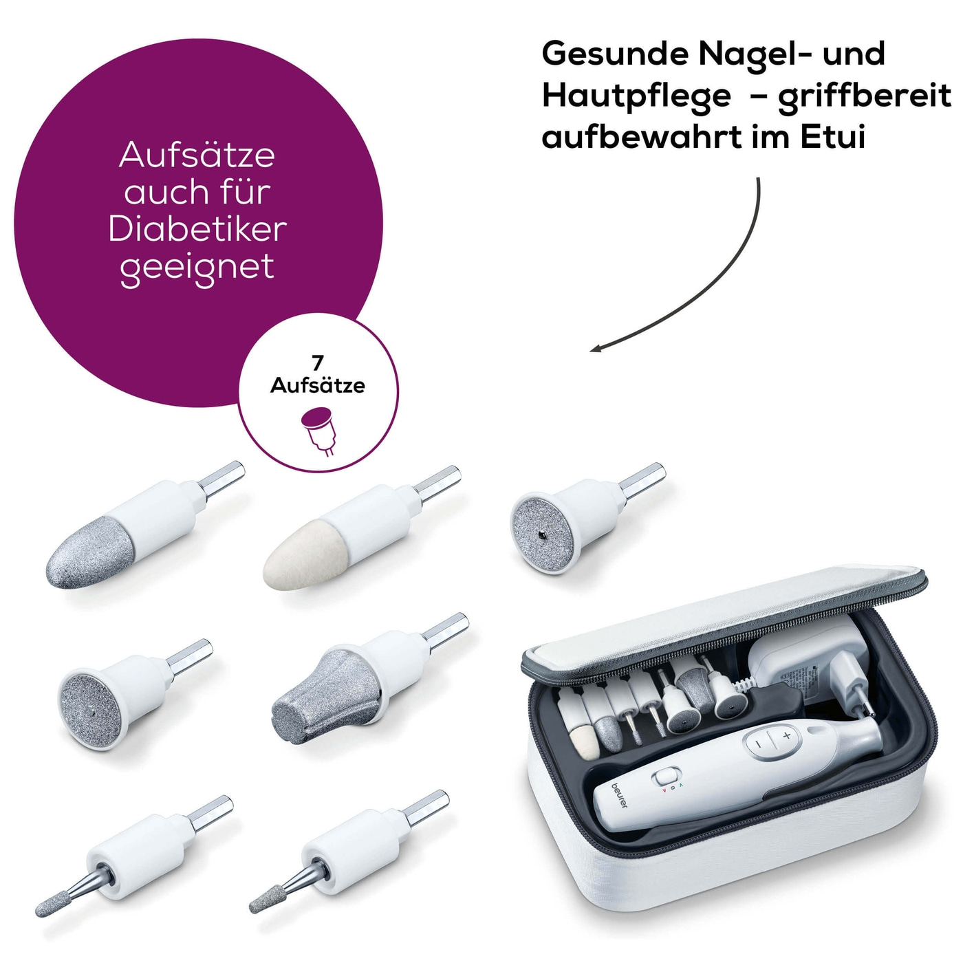 MP 42 (7in1) Elektrische Nagelfräse Nagelpflege Polierwerkzeug Maniküre Pediküre (57400) - Weiss / Silber