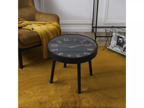 ORLAR - Table d'Appoint Horloge Silencieuse Ø50cm Noir et Or