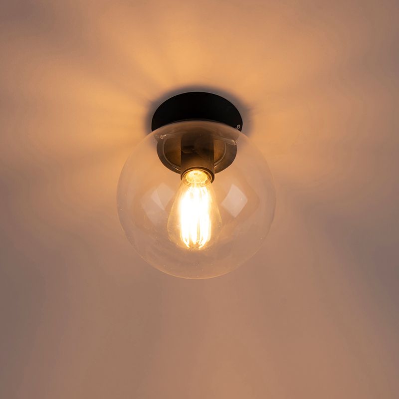 Art deco plafondlamp zwart met helder glas - Pallon