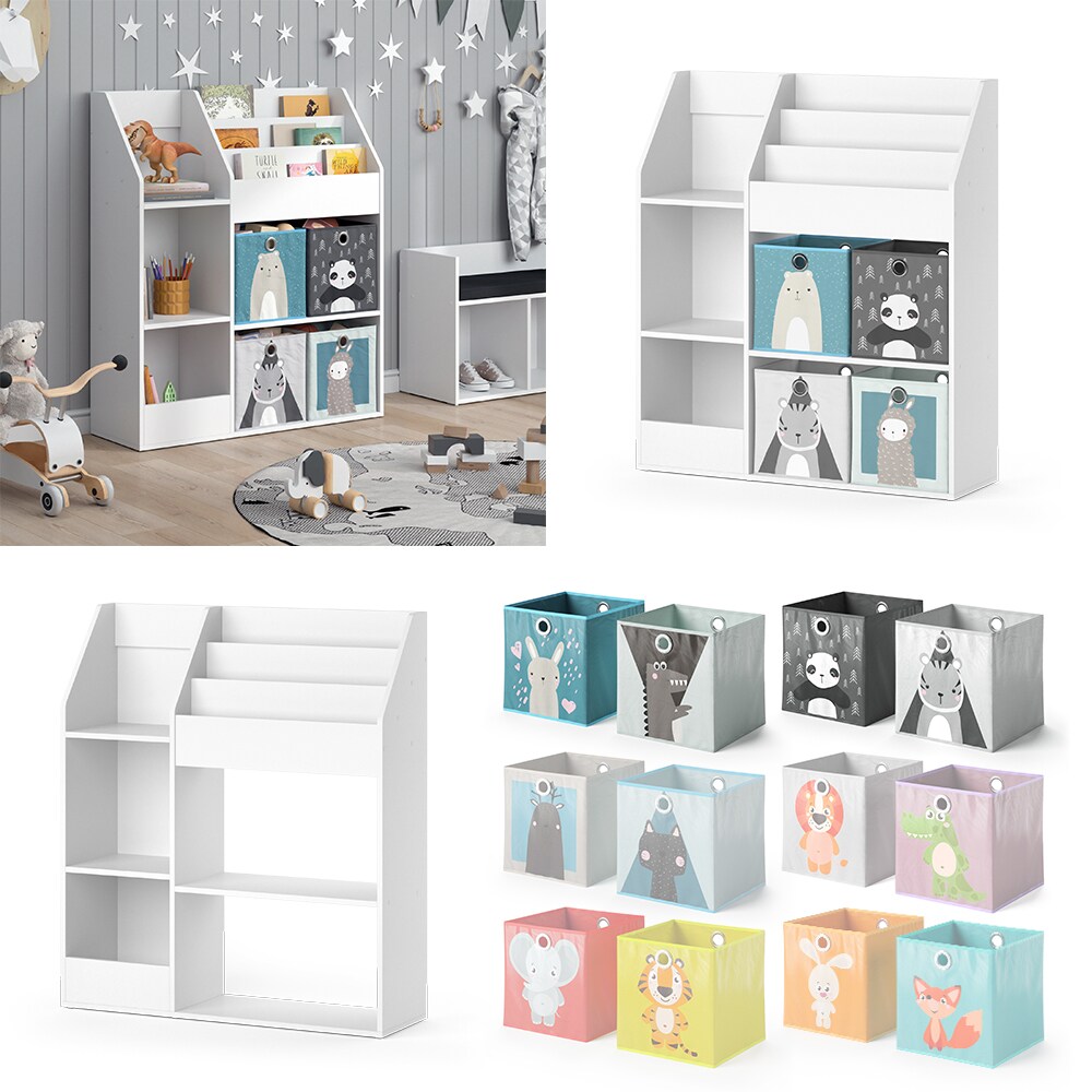 Vicco Kinderregal Bücherregal Wandregal Luigi Weiß 100x114 cm modern Faltbox Kinderzimmer Regal Spielzeugregal Dekoregal Standregal Aufbewahrungsregal Würfelregal Ablage Fach freistehend