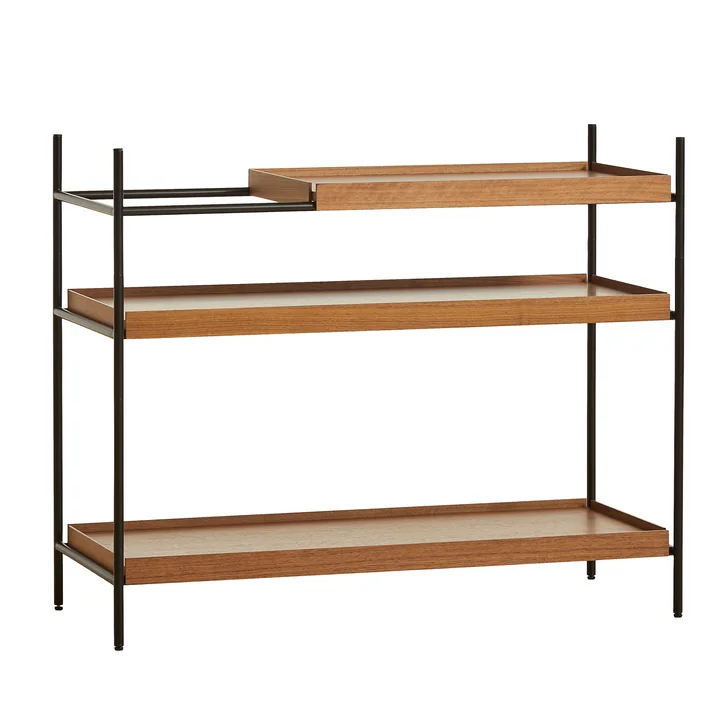 Woud - Tray Shelf niedrig, Walnuss / schwarz (Konfiguration 1)