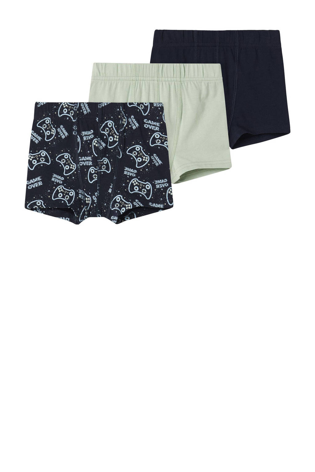 boxershort Game - set van 3 donkerblauw/zachtgroen