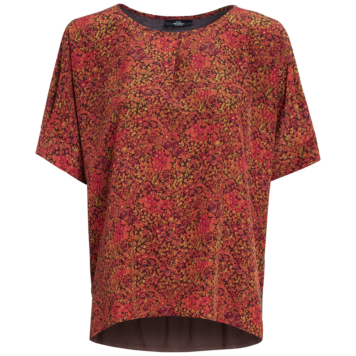 Gina Benotti Damen Blusenshirt mit überschnittenen Ärmeln braun / rot / orange