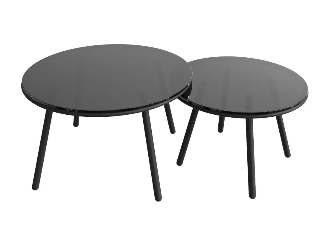 Salon de jardin ergonomique, un canapé 2 places + 2 fauteuils + tables gigognes en verre, avec coussins gris