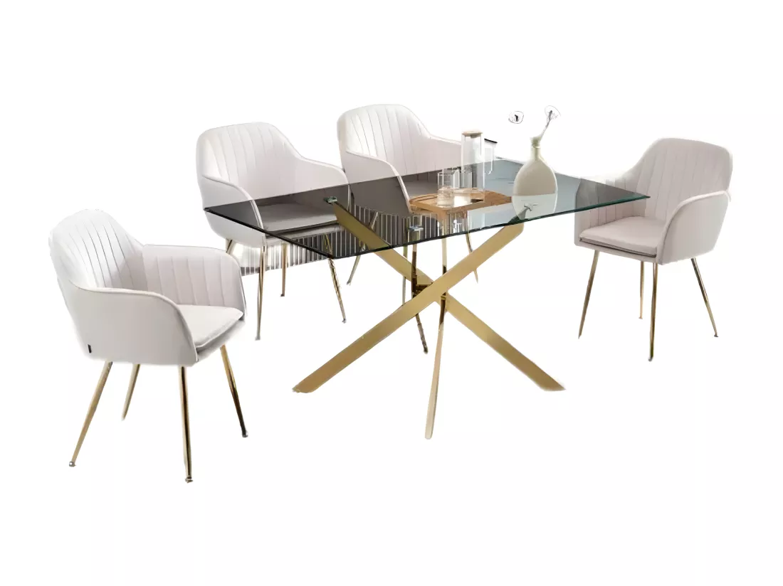 Table repas jessica xxl gold verre transparent 180x90cm