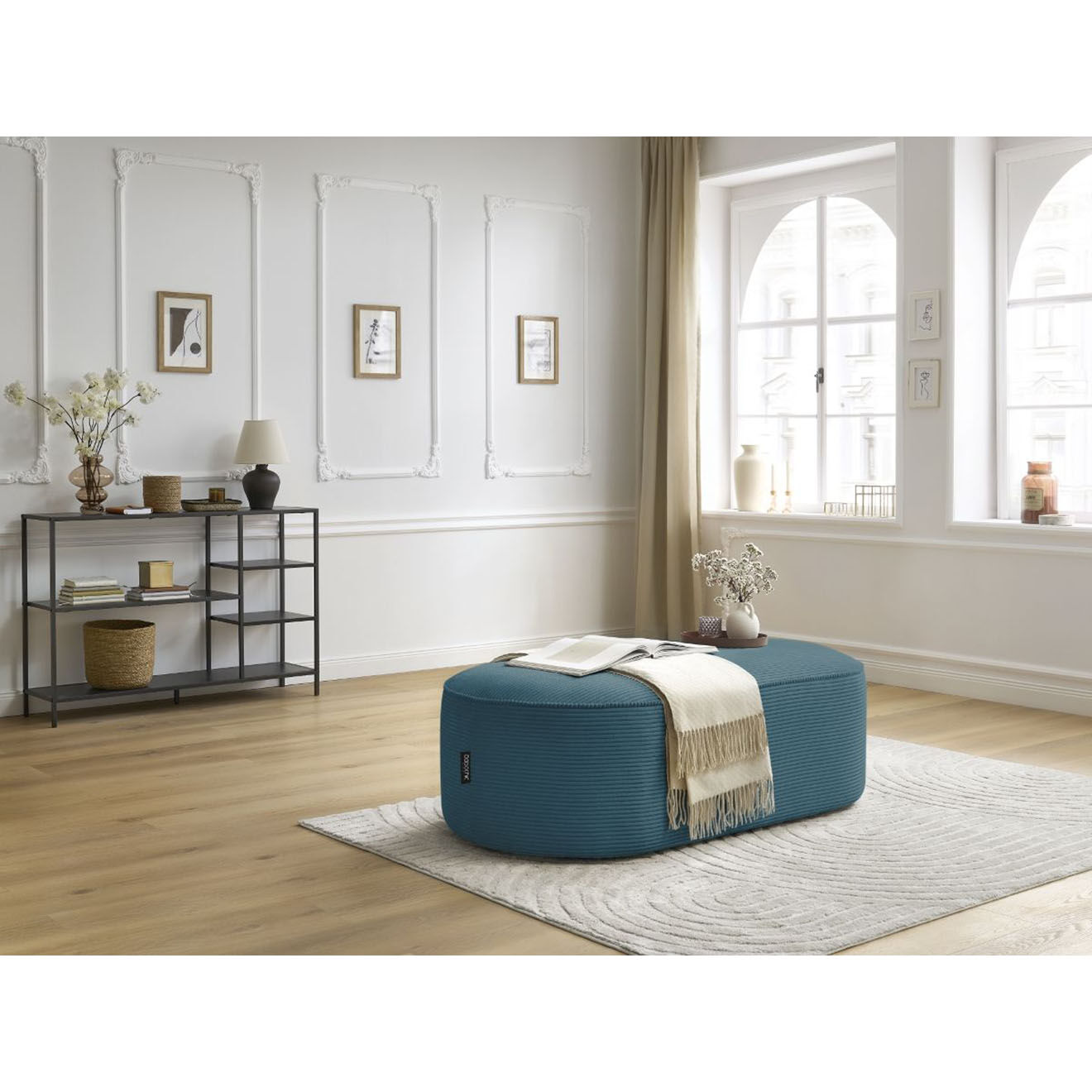 Bobochic Pouf pour canapé modulable en Velours côtelé Rousseau bleu foncé - 140x70x45 cm