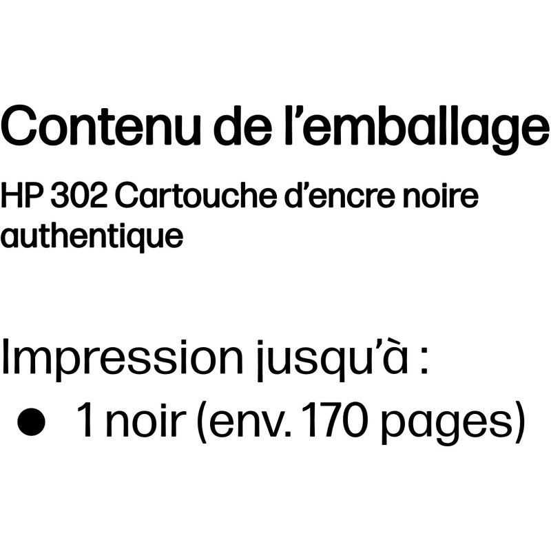 HP 302 Cartouche d’encre noire authentique