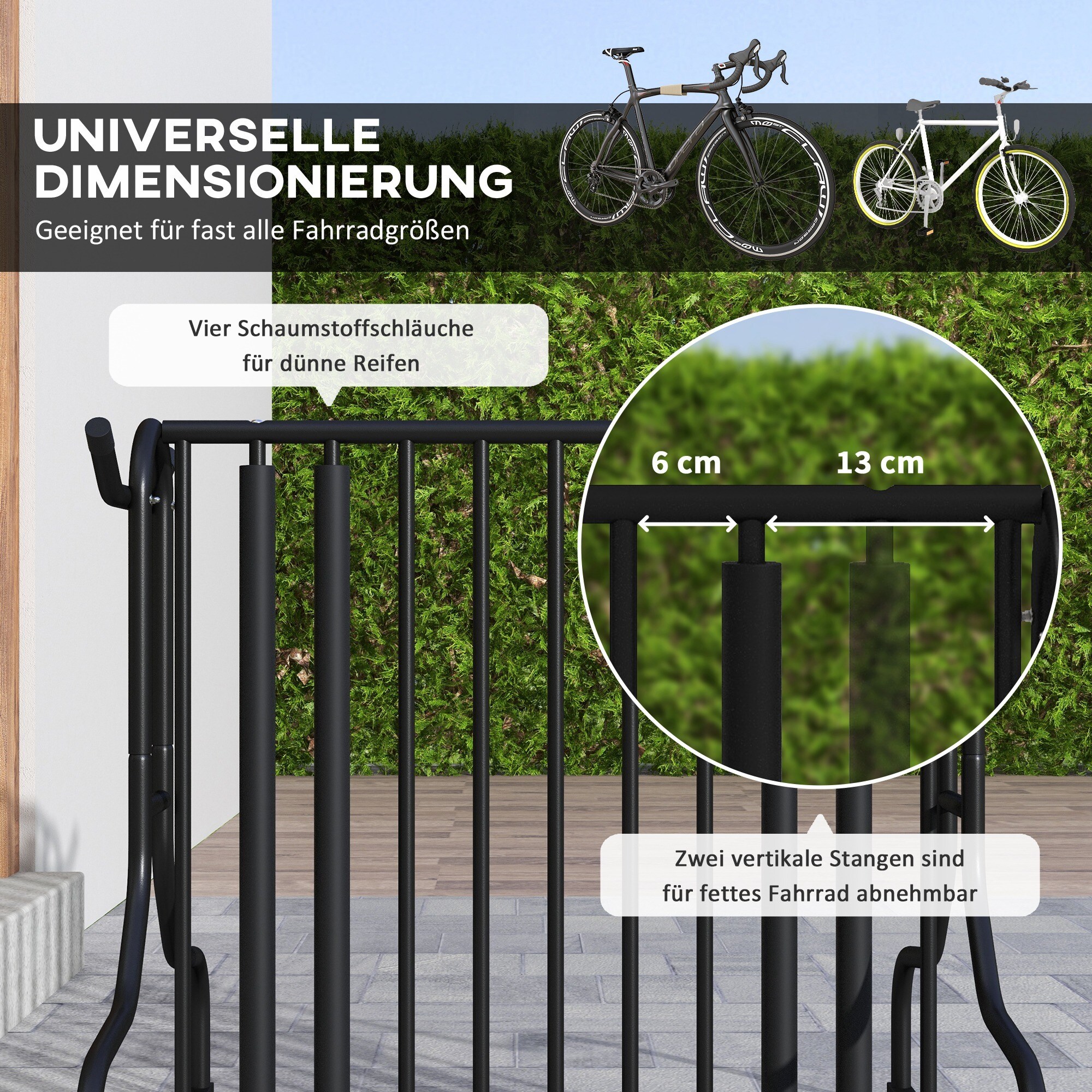 DURHAND Fahrradständer mit Platz für 4 Fahrräder schwarz 90L x 80B x 80H cm