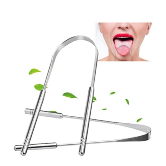 Wiederverwendbarer Mundhygiene Zungenreiniger aus Edelstahl (Umweltfreundlich) - Silber