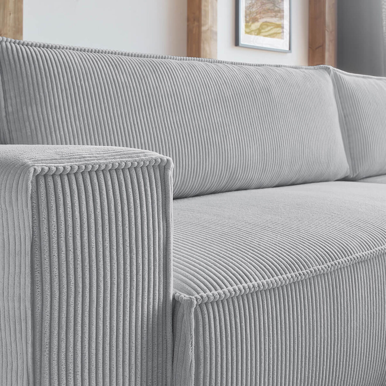 Bobochic Canapé d'angle convertible reversible Nihad en velours côtelé gris clair - 282x153 cm