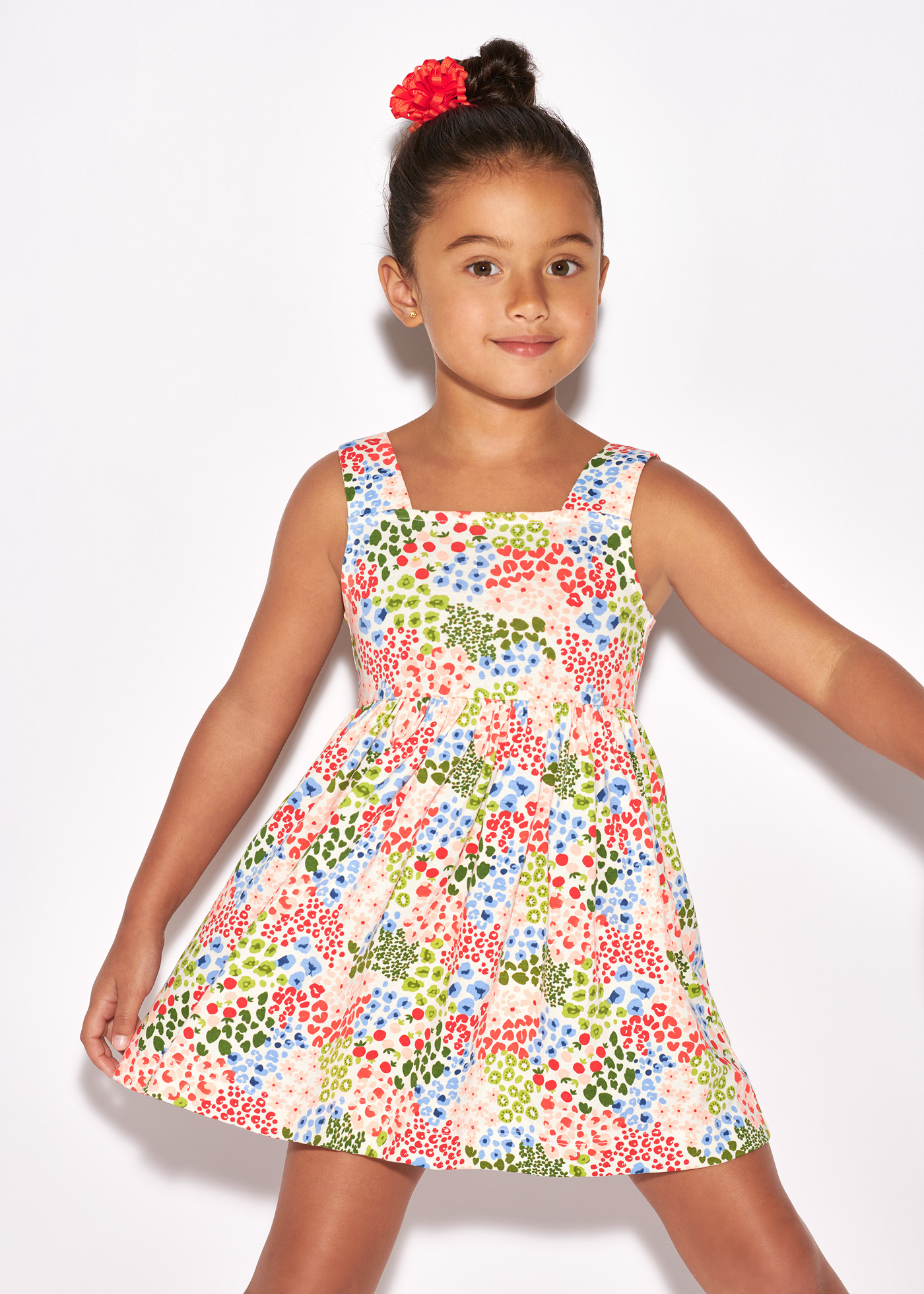 Vestido estampado em algodão sustentável para meninas