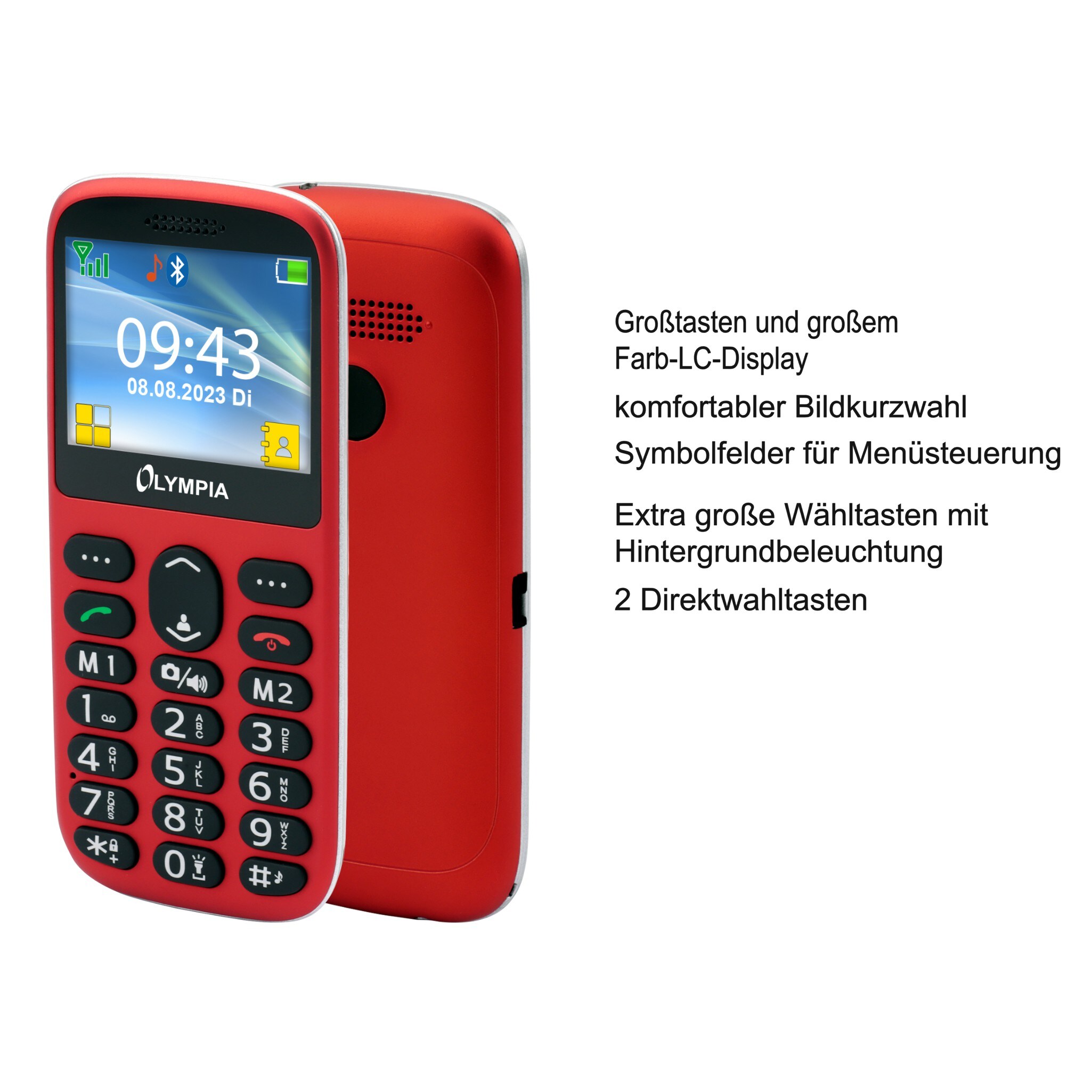SUN Komfort Senioren Mobiltelefon mit Großtasten und großem Farb-LC-Display rot