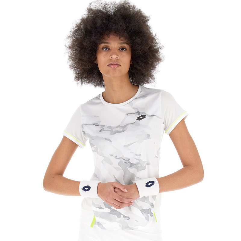 Tee-shirt de tennis femme Lotto D1 Tech blanc avec motifs