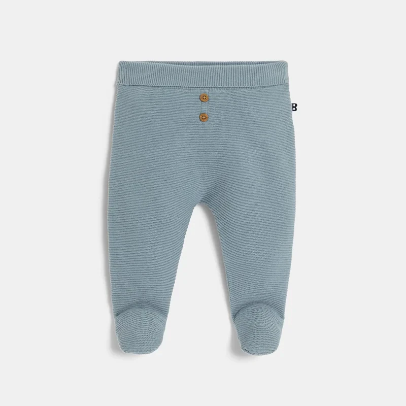 Pantalon à pieds en maille bleu naissance Bleu