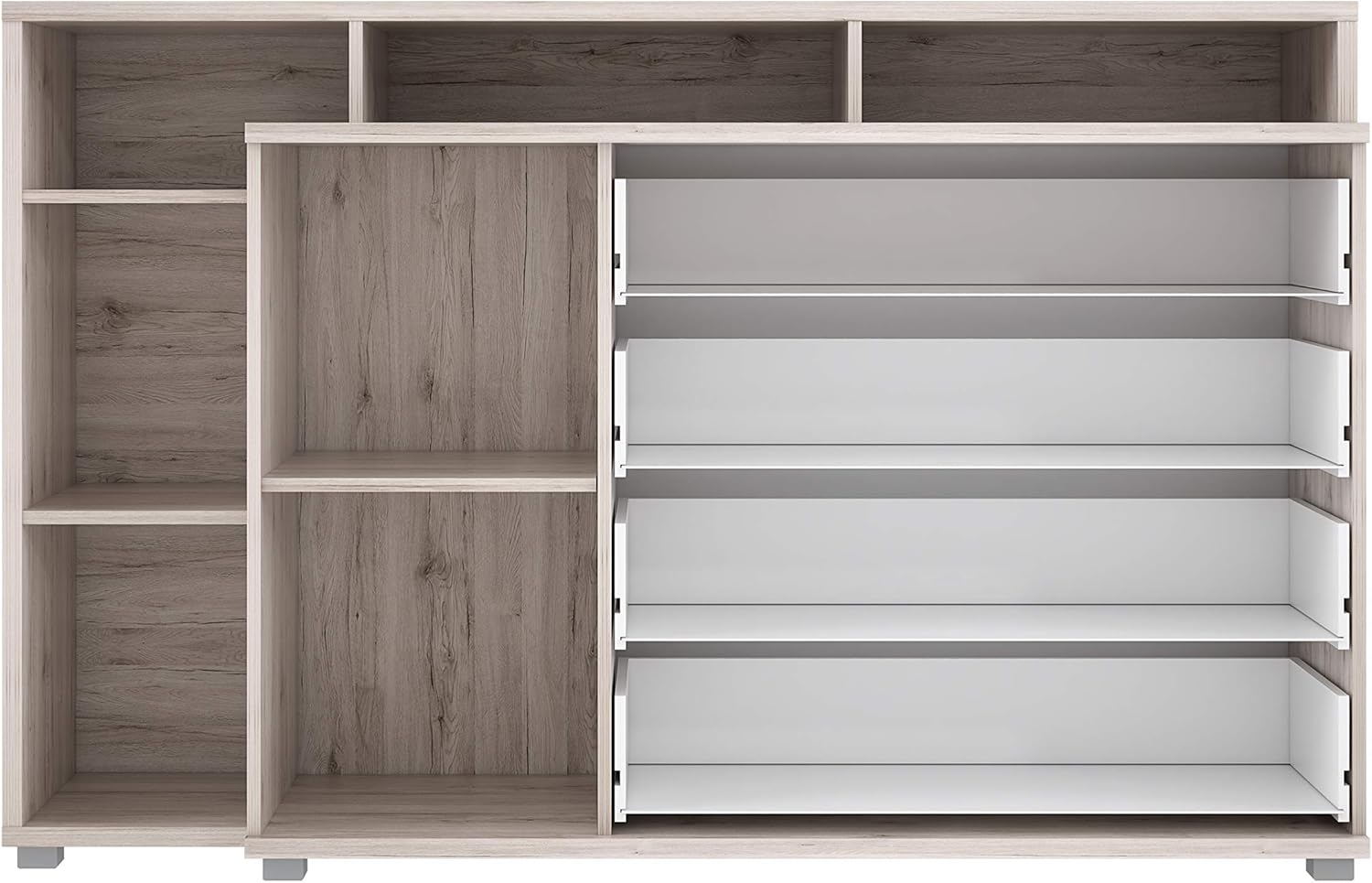 FORTE Beach Kommode mit 1 Tür, 4 Schubladen und offenen Fächern, Holzwerkstoff, Sandeiche/Weiß, 153,1 x 99,8 x 41,3 cm
