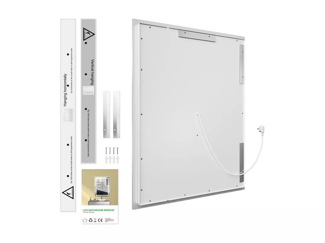 Miroir à capteur LED, Miroir de courtoisie à Induction,éclairage à intensité Variable, IP64, Vertical/Horizontal pour Salle Bain (80x60cm), Argent