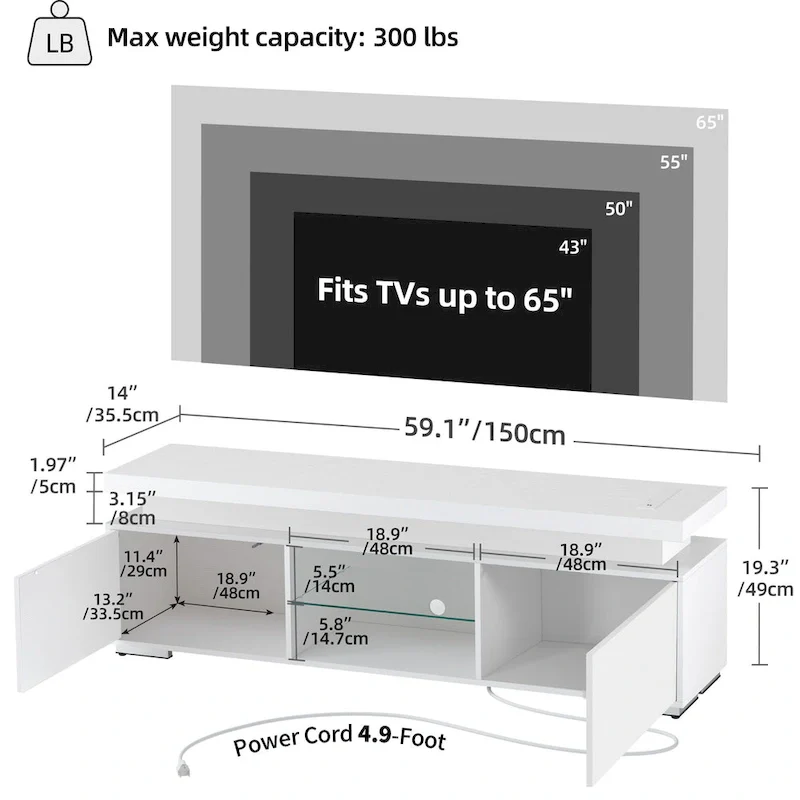 Moasis Modern TV Stand for TV 43-65 Entertainment Center Media Console with LED Lights