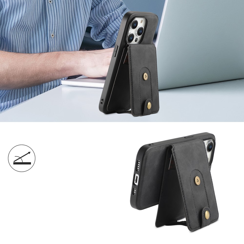 Magnetische MagSafe Leder Wallet Kreditkarten Halterung   Kickstand Aufsteller im Vintage Look - Schwarz