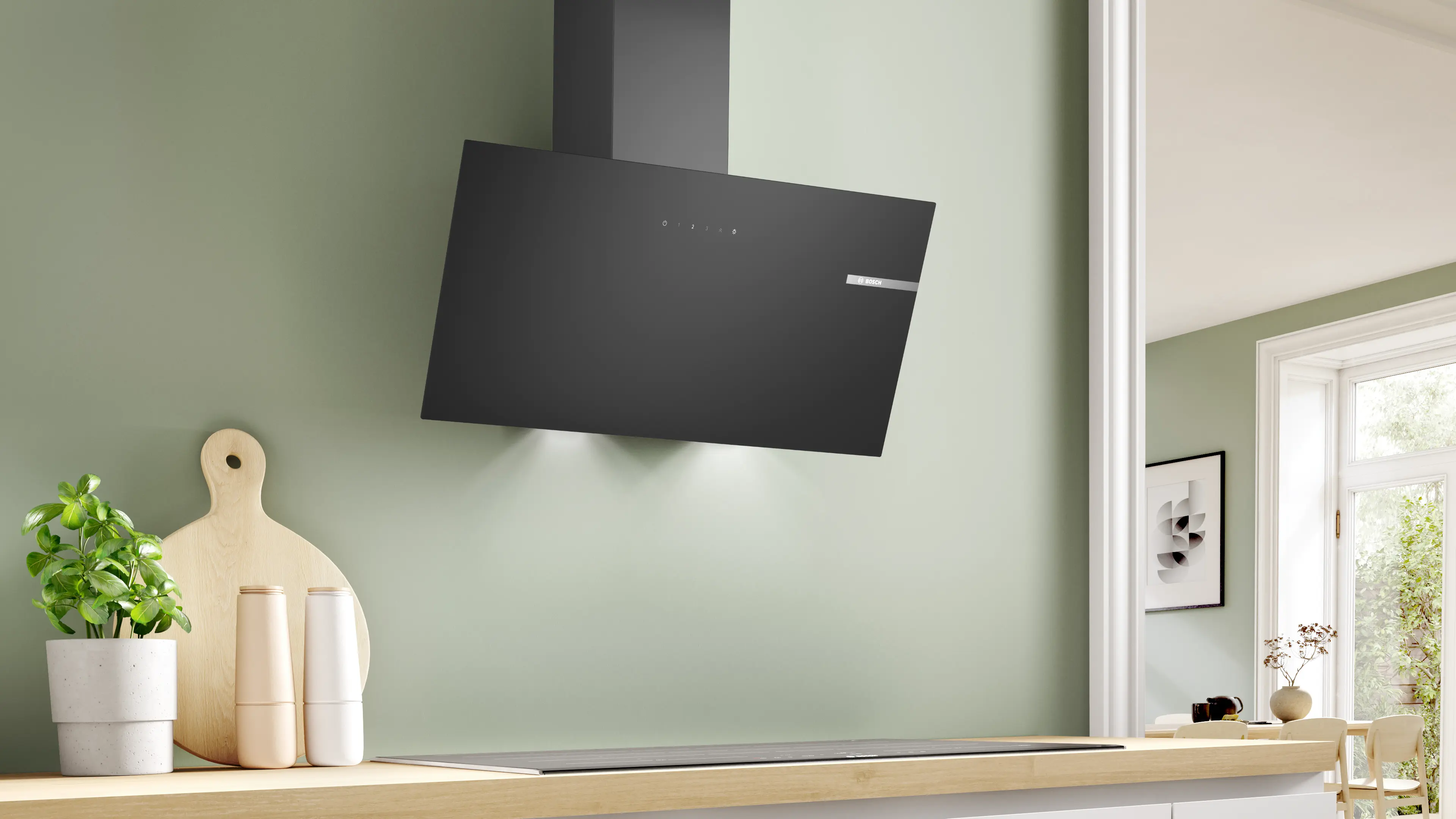 Serie 2 Wandschouwkap 80 cm zwart glas, Zwart