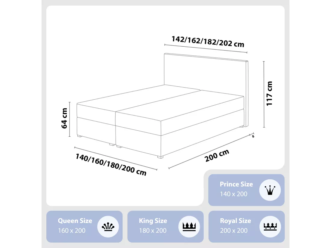 LIT BOXSPRING avec surmatelas Monaco 140x200 cm, blanc (Soft 17)