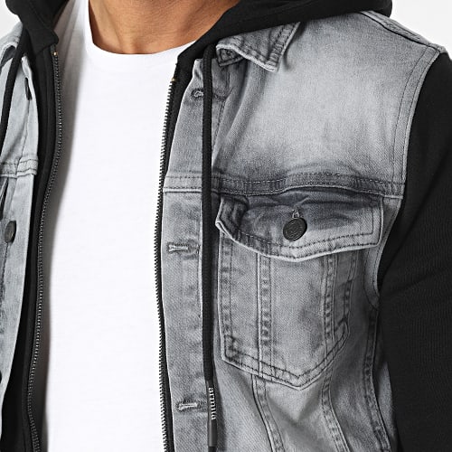 Veste Jean Capuche Gris Gris Noir