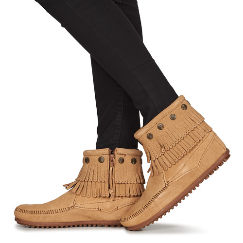 Minnetonka - DOUBLE FRINGE SIDE ZIP BOOT - Marron