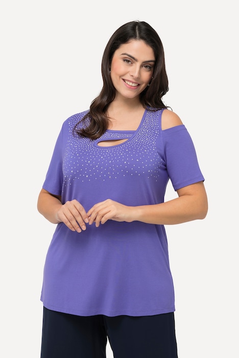 T-Shirt, Ziersteine, A-Linie, Cut-Outs, Halbarm