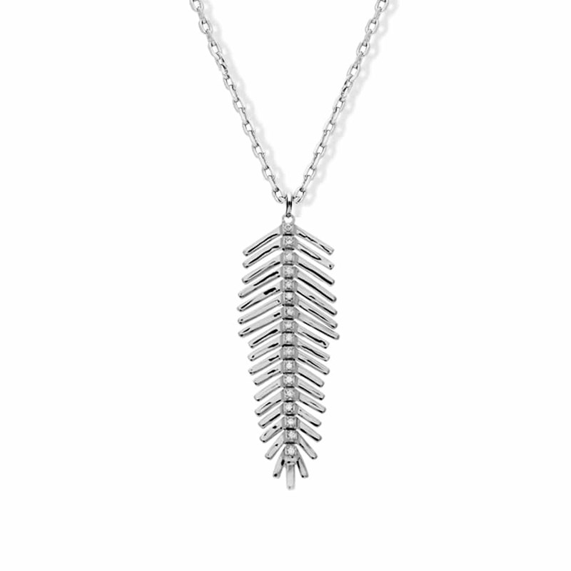 Collier Plume Argent Rhodié